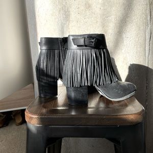 Leather fringe booties